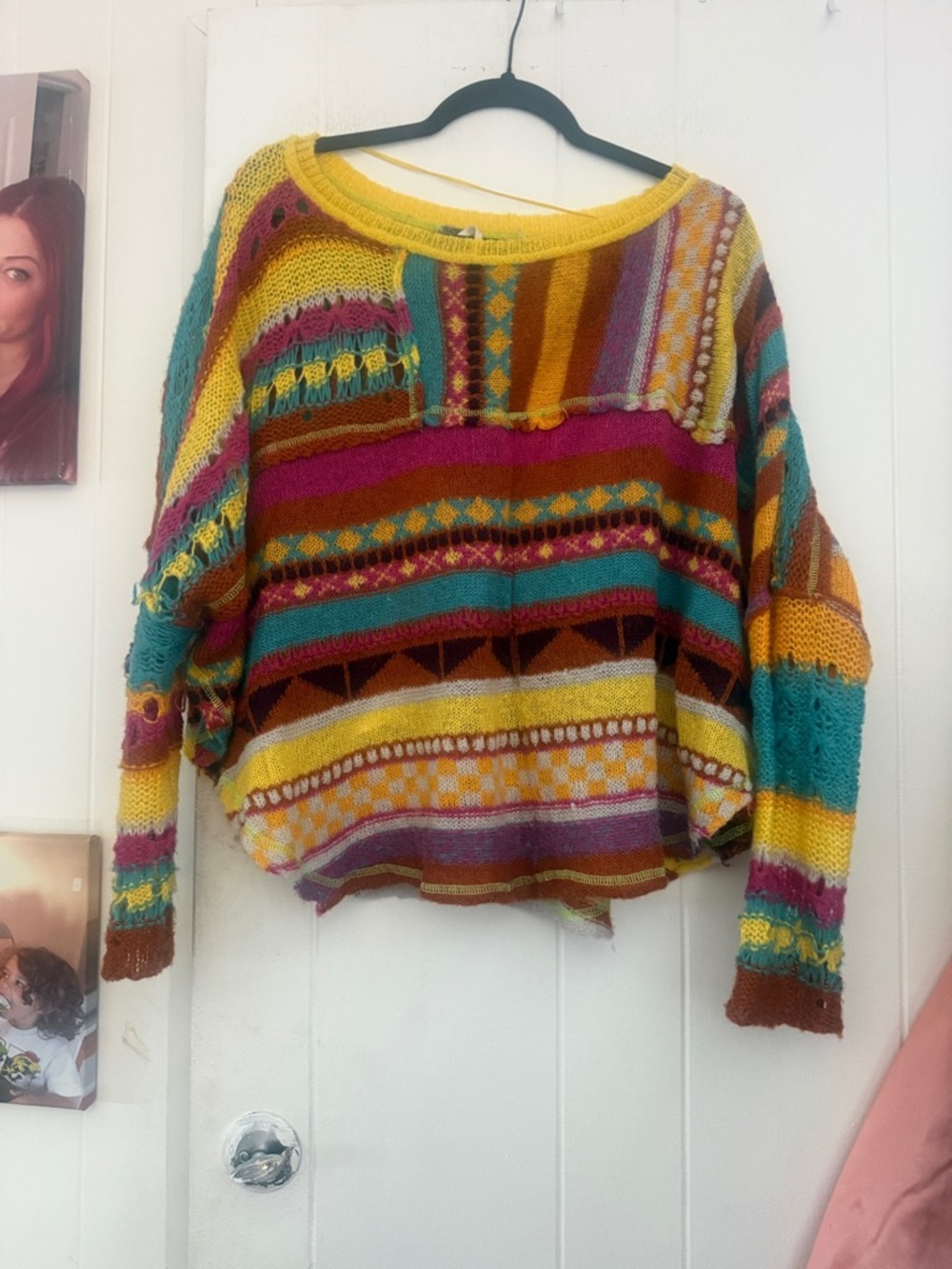 Boho Multicolor Striped Knit Scoop Sweater - Women